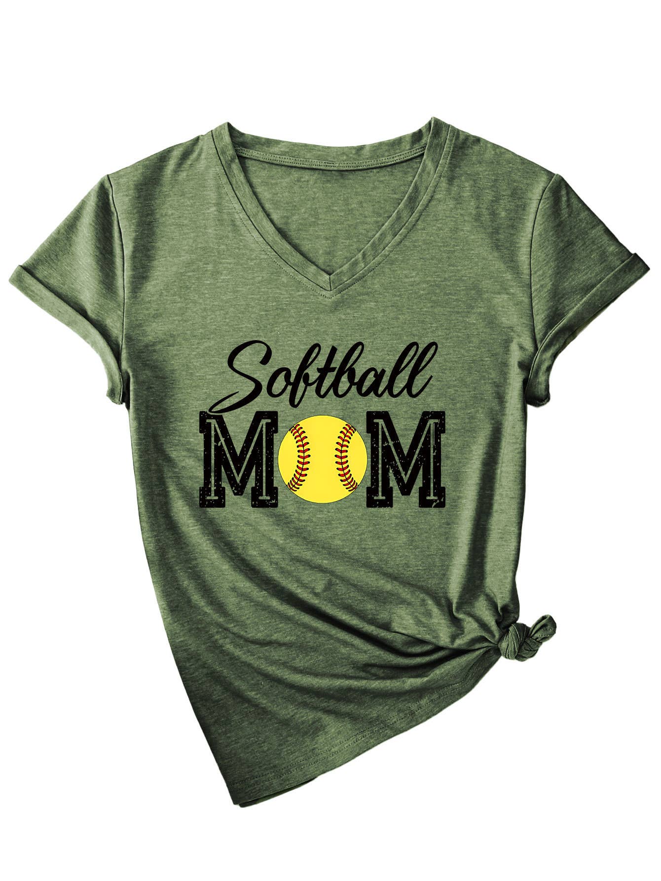 Trendy softball momV neck short-sleeved T-shirt