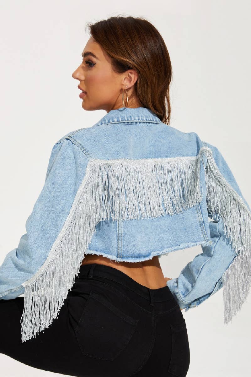 CWJJ0231_OLD LONG-SLEEVED DENIM JACKET WITH FRINGE