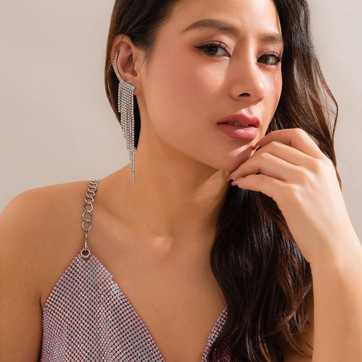 FRENCH STYLE TASSEL RHINESTONE EARRINGS