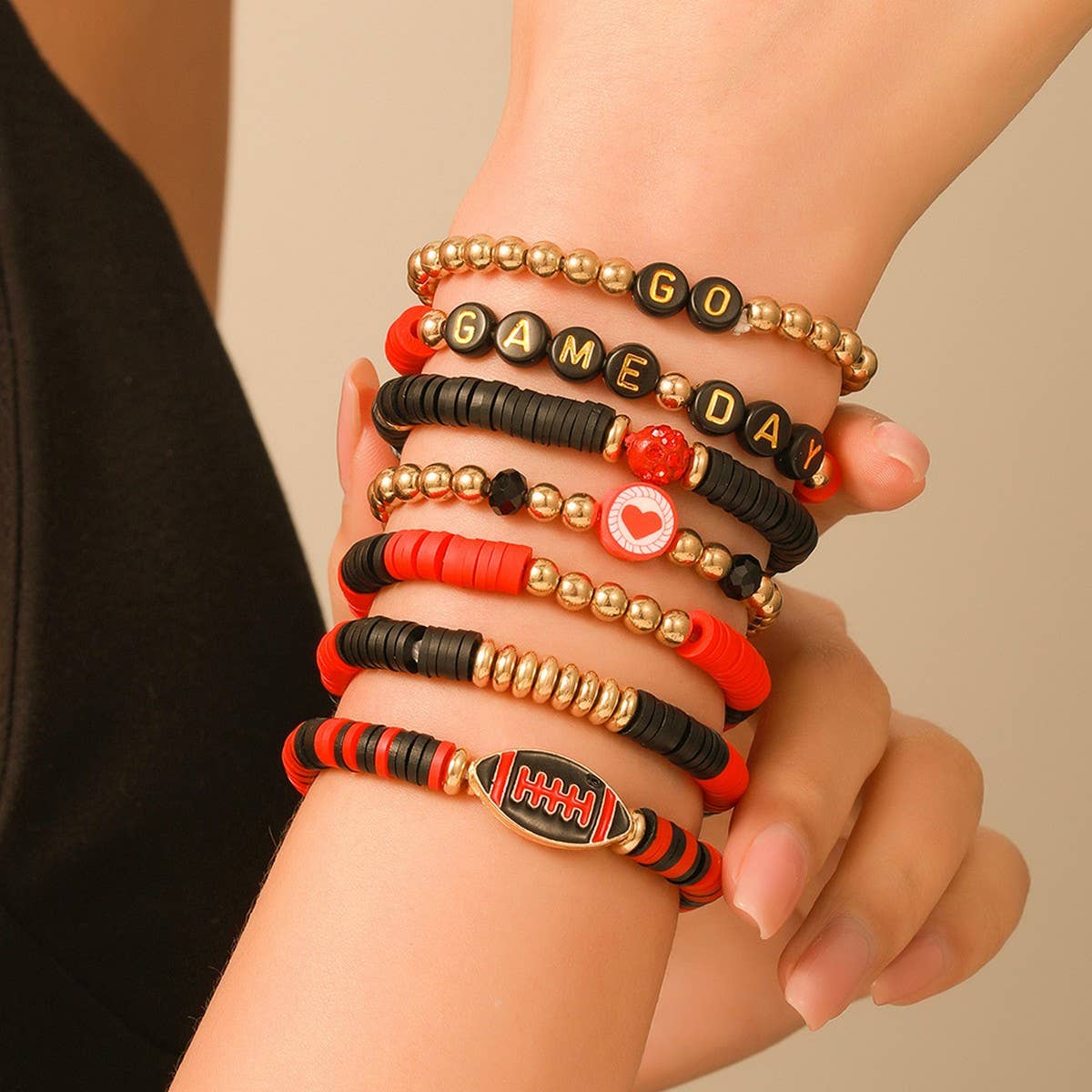 FOOTBALL HANDMADE SOFT CLAY LETTER BRACELET SET