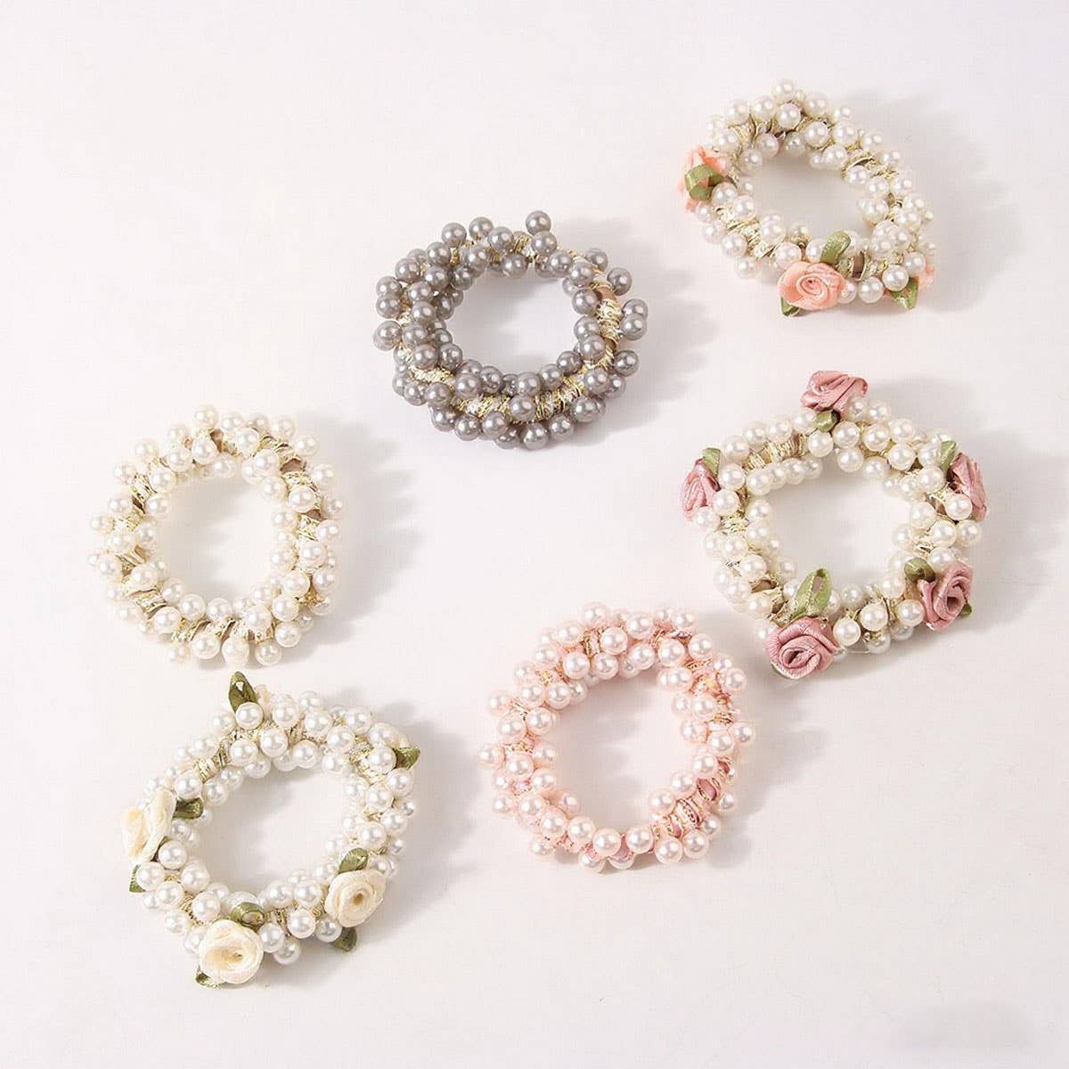 CWAHA07425_ROSE PEARL PONYTAIL HAIR TIE ELASTIC FOR WOMEN