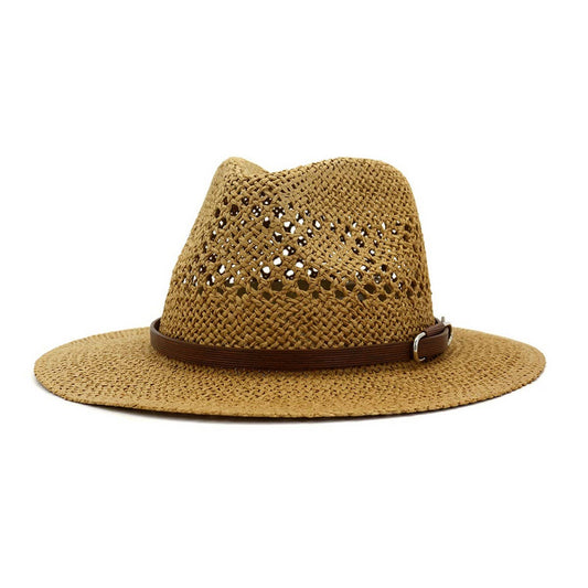BROWN BELT VENTED SUMMER STRAW SUN HAT_CWAH062-B20315