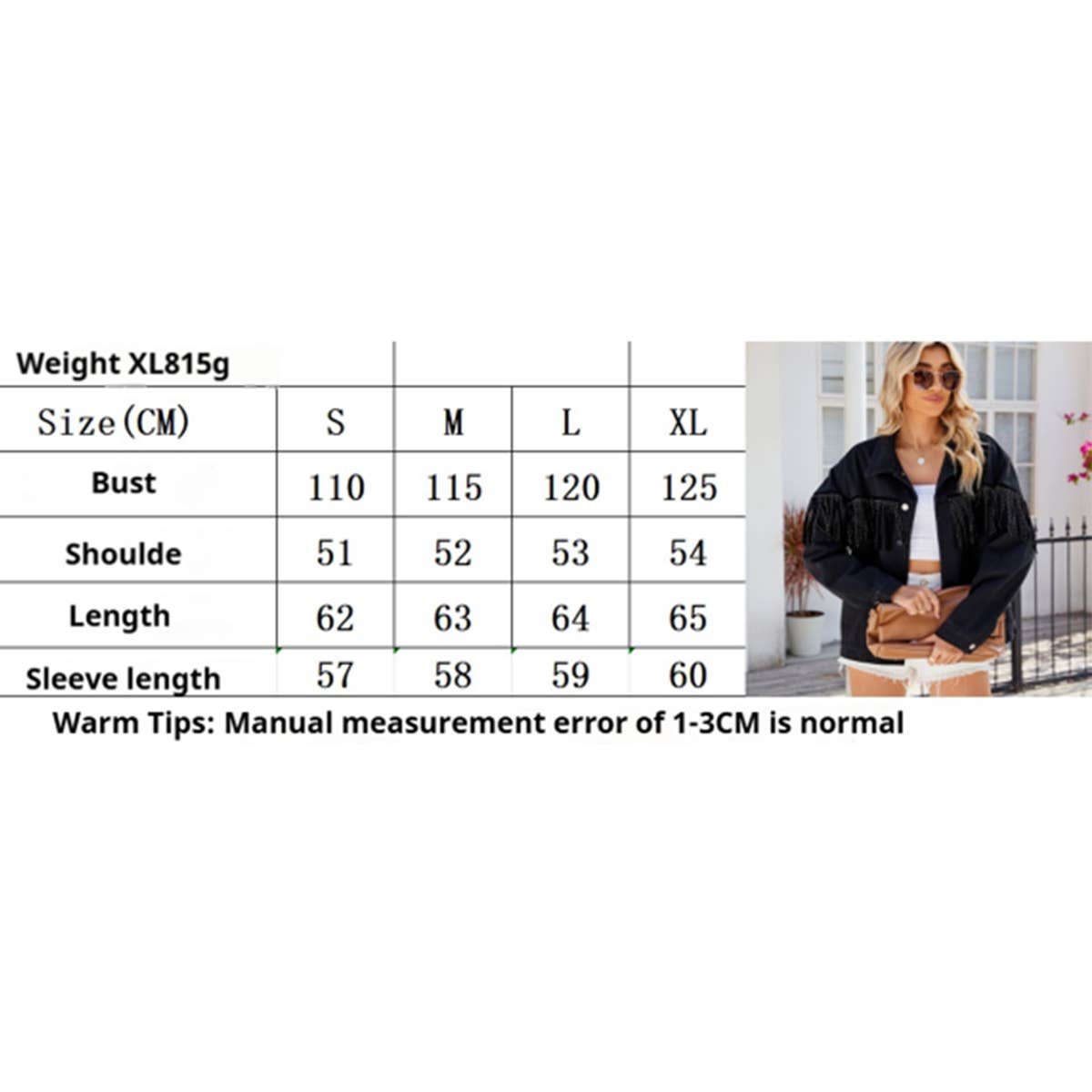 Black Washed Fringe Studded Denim Jacket_CWOCO1209