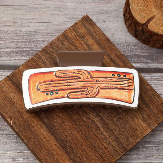 Western Cactus Leather Hair Claw - Shark Clip