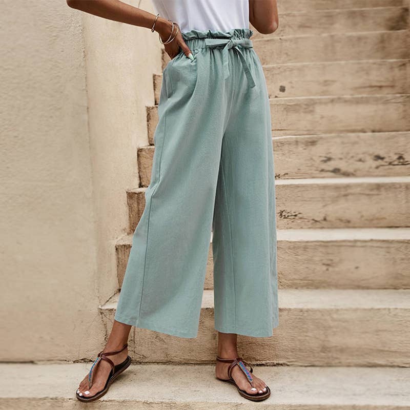 Solid color baggy nine-minute wide-leg pants