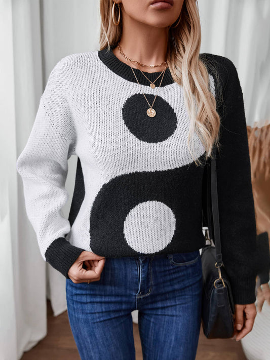 TAI CHI PATTERN PULLOVER LONG-SLEEVED SWEATER