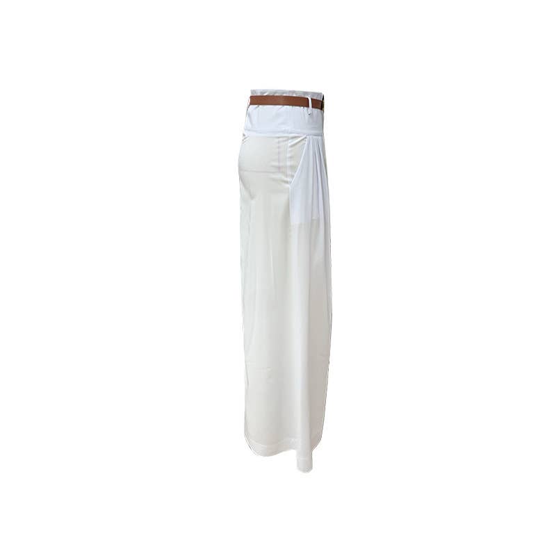Solid-color high-waisted casual wide-leg pants