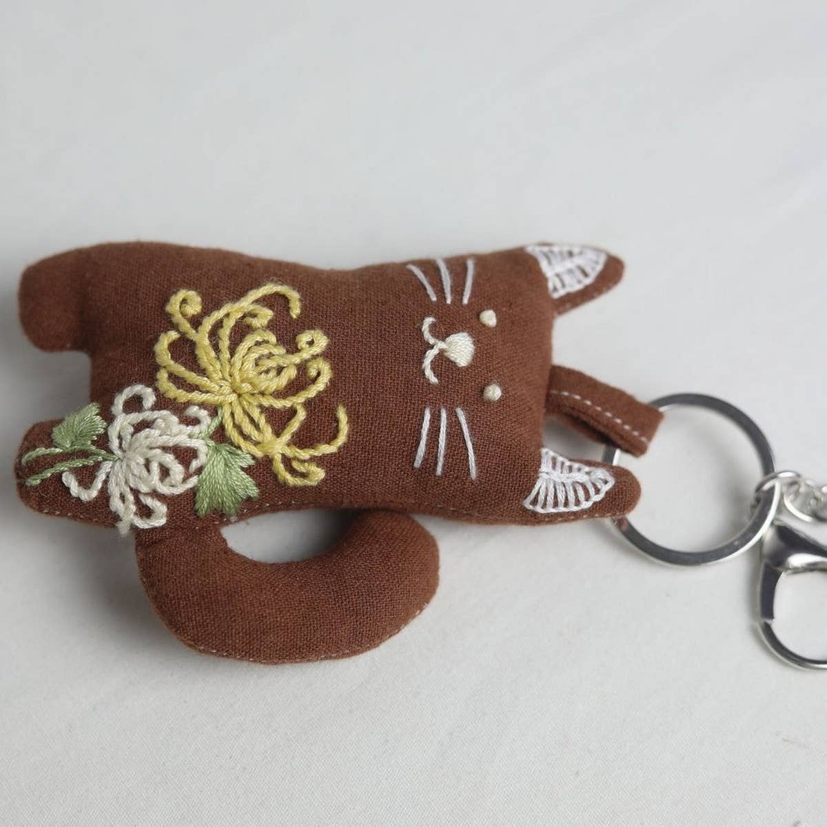 Hand-Embroidered Honeysuckle Cat Plush Charm