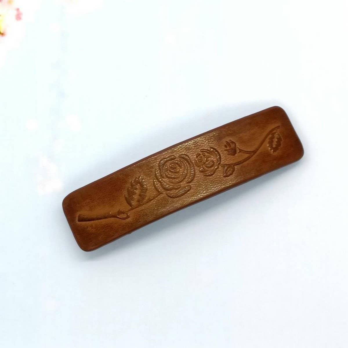 Rose Totem Carved Painted Faux Leather Hair Clip