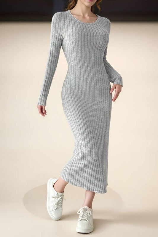 CWDMD00983_TEMPERAMENT SLIM-FIT SOLID COLOR LONG-SLEEVED DRE