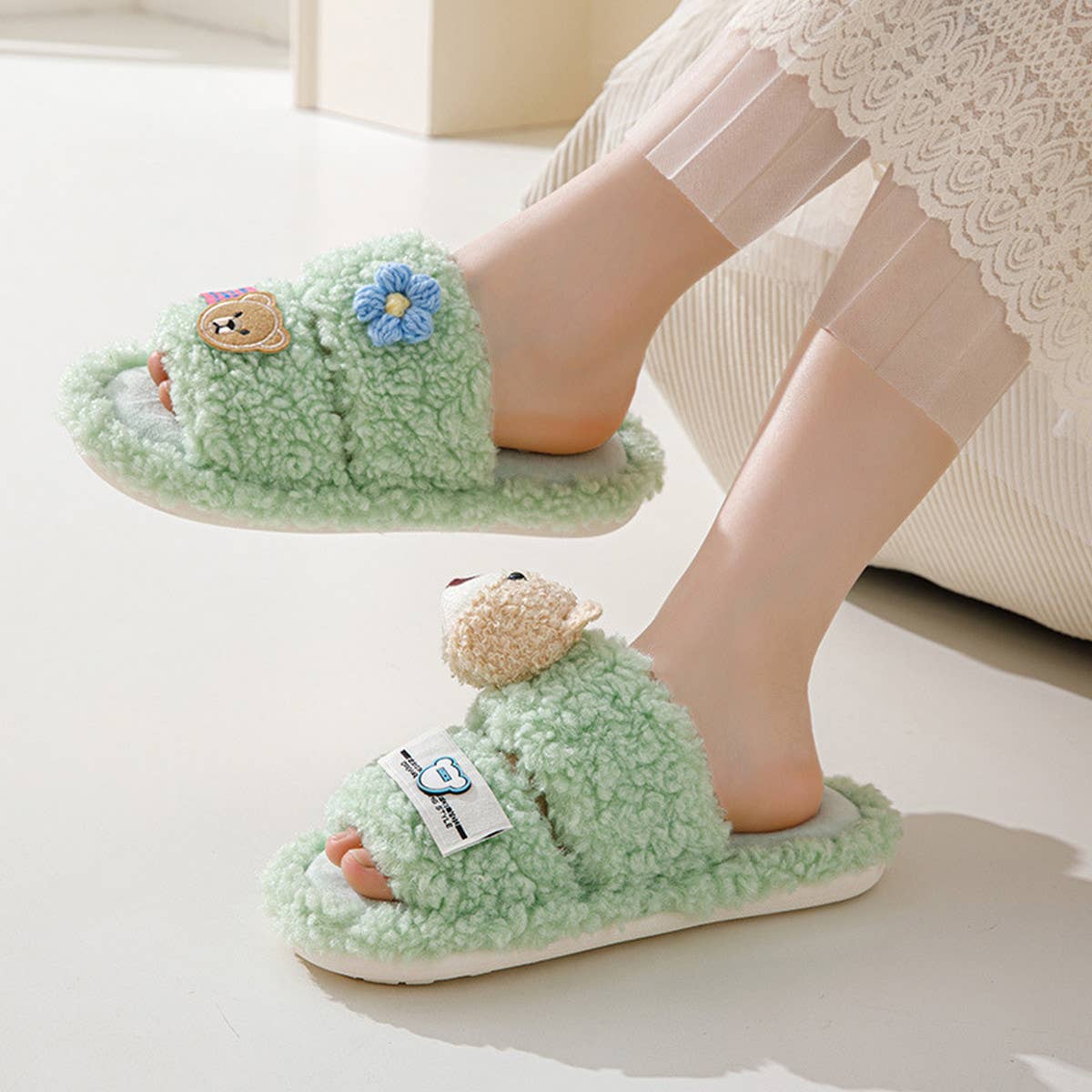 HOME DOUBLE BAR CARTOON OPEN COTTON SLIPPERS