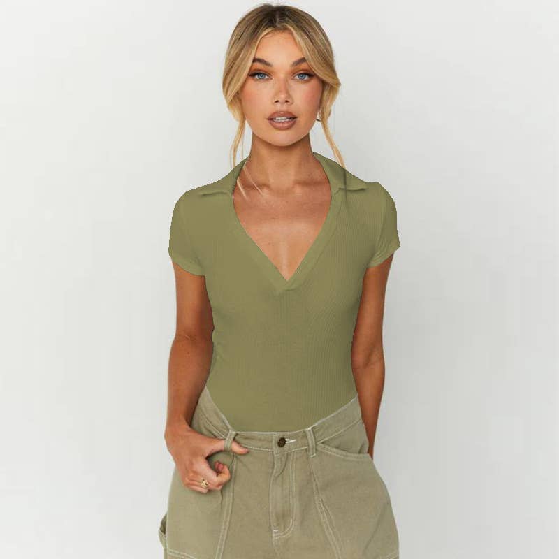 Sexy slim polo neck Spice short sleeve T-shirt