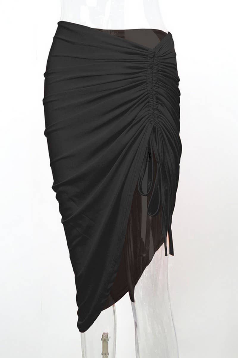 CWBMS0323_SOLID COLOR SLIM IRREGULAR DRAWSTRING SKIRT