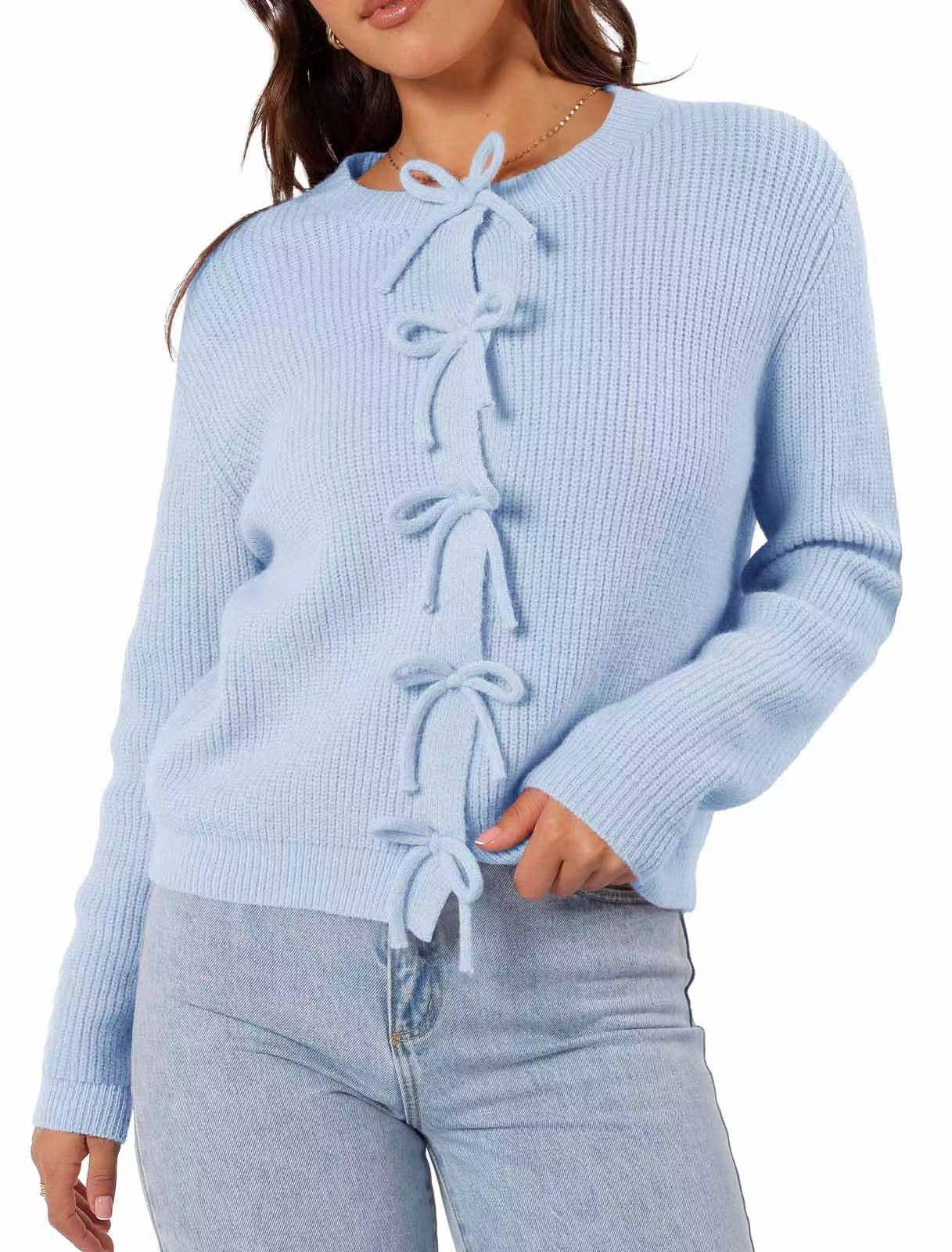 STYLISH AND COMFORTABLE BOW WOOL CARDIGAN