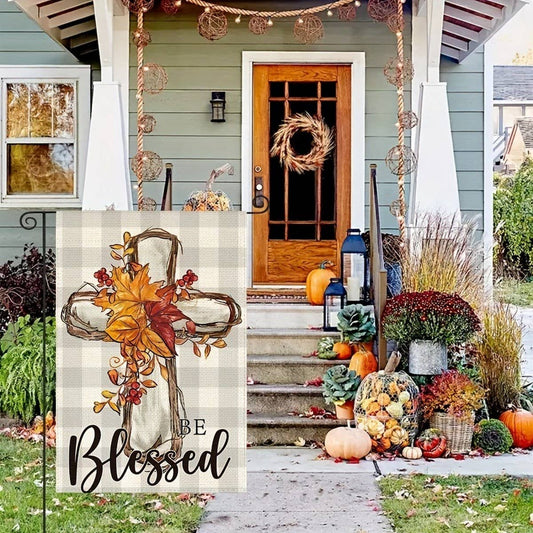 CWMM10261_THANKSGIVING FALL GARDEN FLAG CROSS DECOR