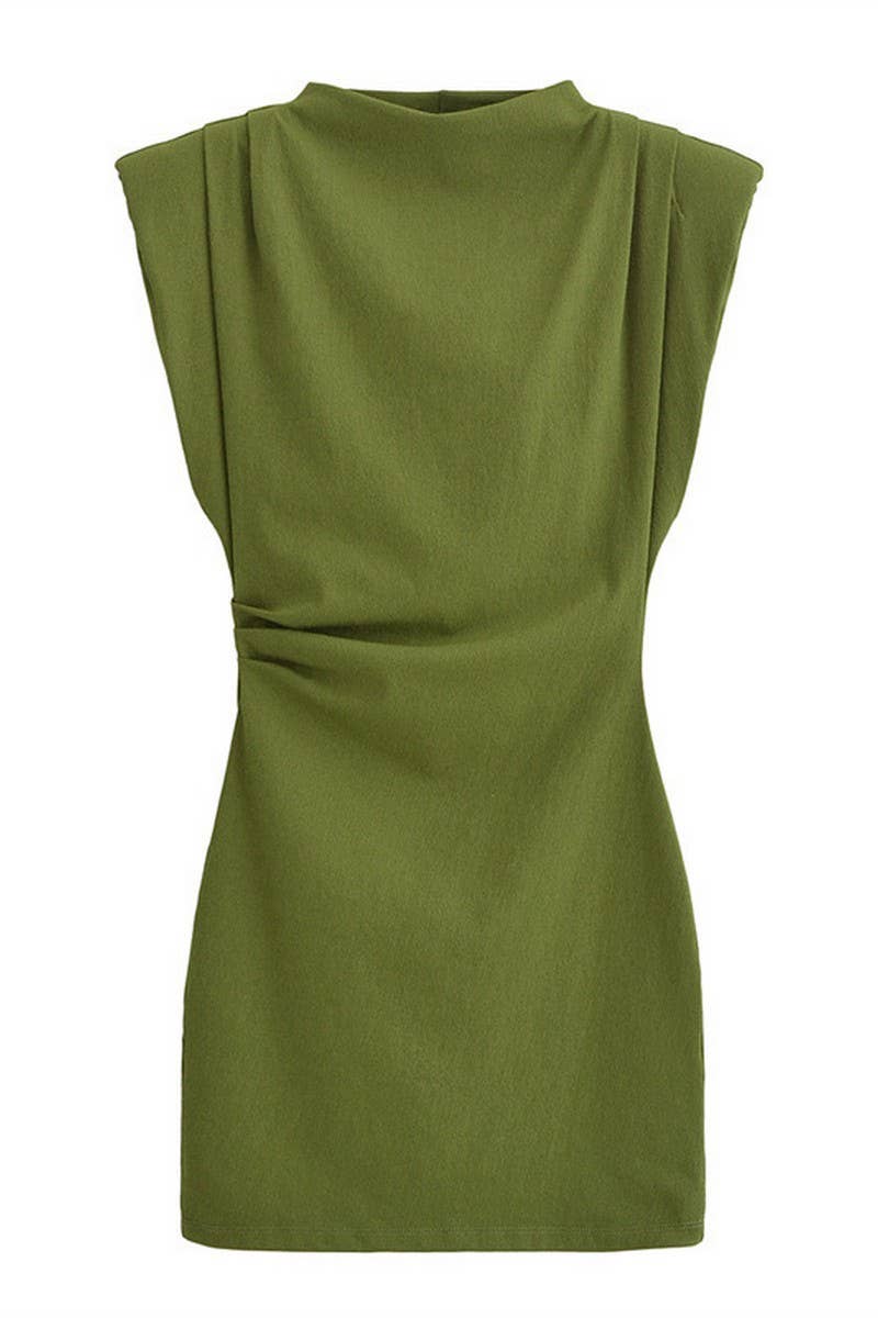 CWDMD4172_SOLID COLOR SLIM WAIST SLEEVELESS DRESS