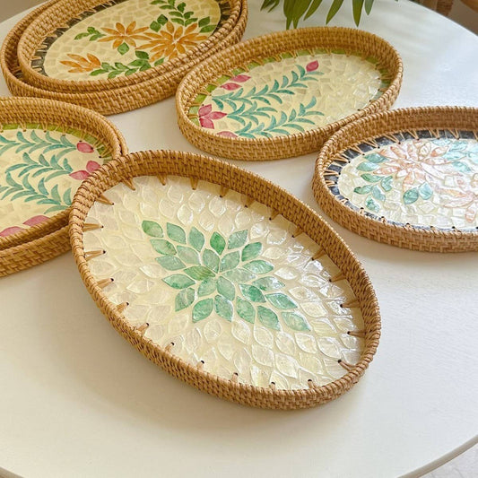 RATTAN SHELL ROUND PLATE THREE-PIECE SET_CWMM4496