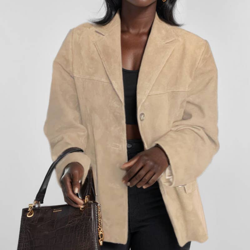 Vintage brown long-sleeved blazer with baggy pockets