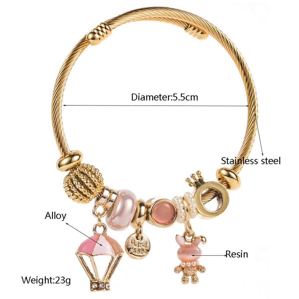 Rhinestone Balloon & Bunny Alloy Bracelet