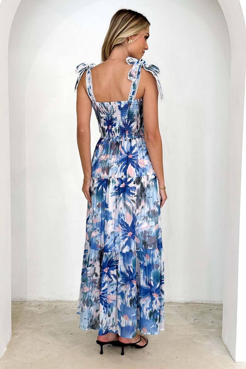 CWDMD5611_SPAGHETTI STRAP FLORAL SMOCKED WAIST MAXI DRESS