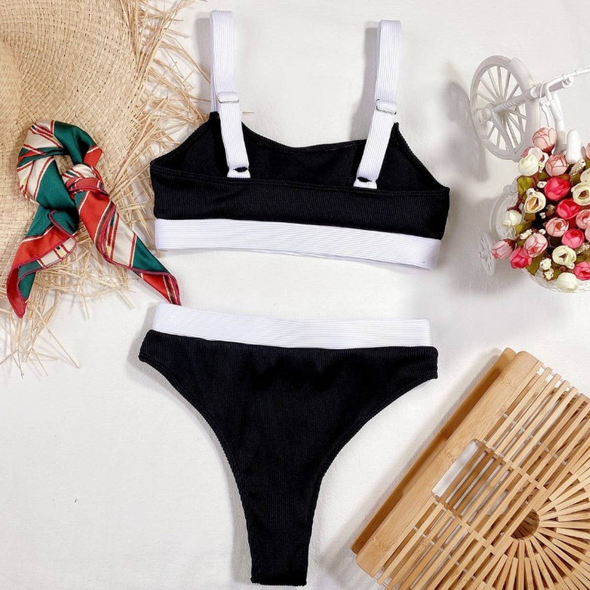 High Waist Bikini Set - Solid Color Women Swimsuit