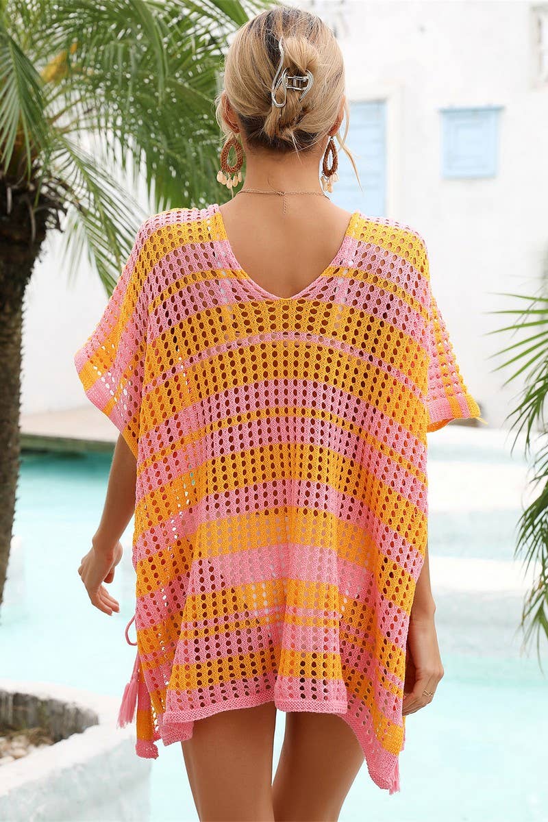 CWOSWS0031_Crochet Bikini Cover V-Neck Beach Top Sweater