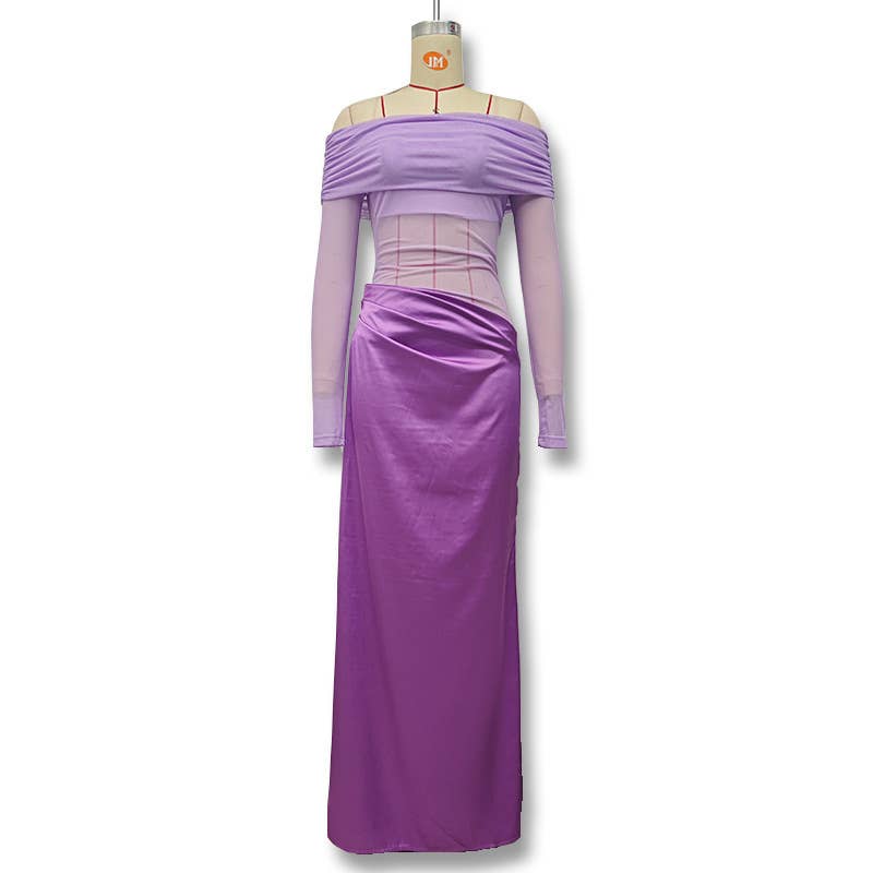 One-shoulder see-through mesh patchwork dress