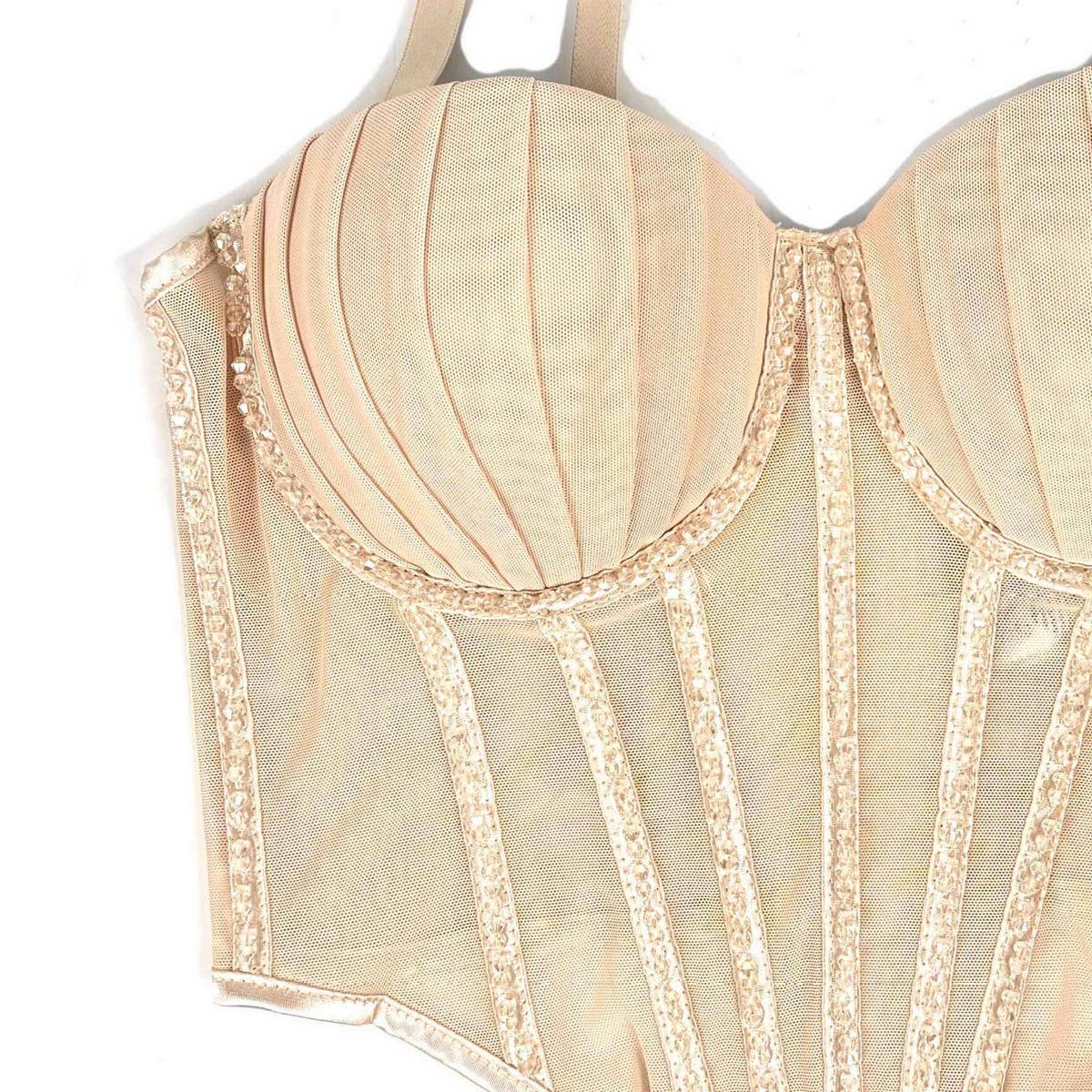 SEXY MESH RHINESTONE HERRINGBONE BRA