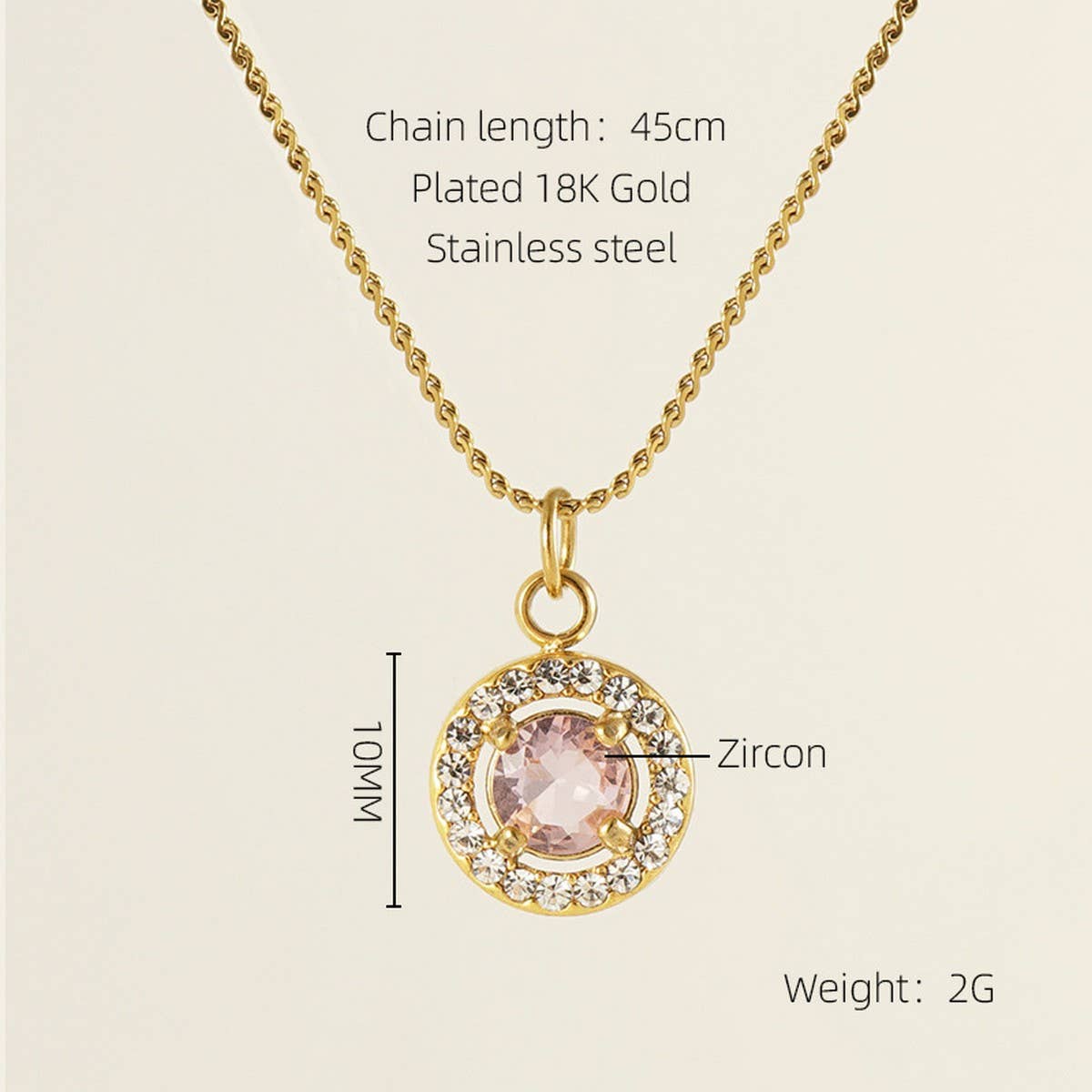 STAINLESS STEEL ZIRCON HEART PENDANT NECKLACE_CWAJE0682