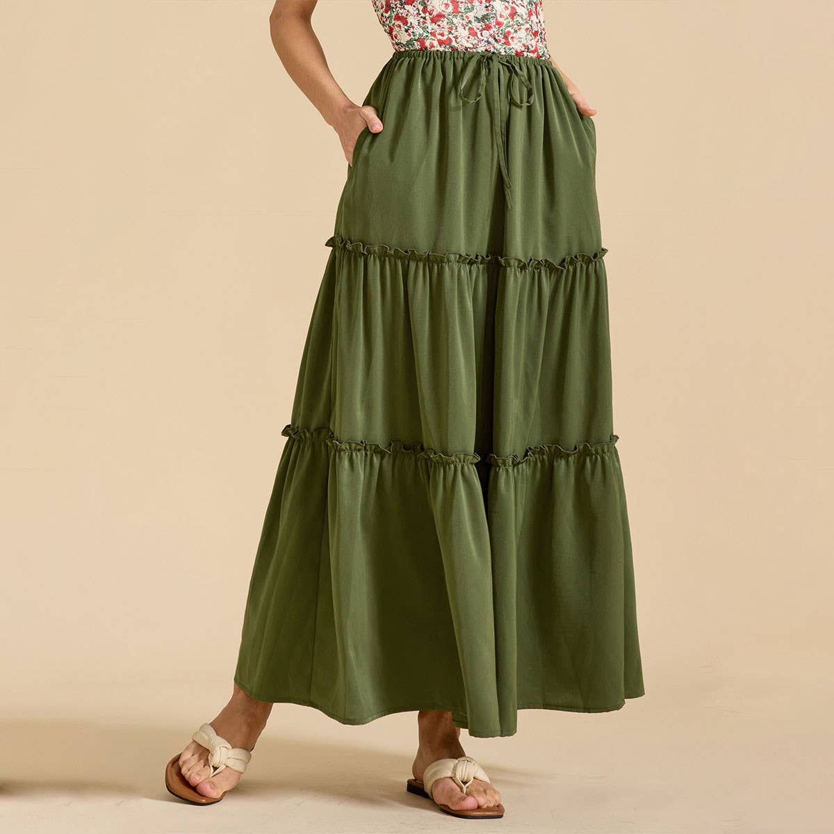 HIGH WAIST ELASTIC MAXI SKIRT WITH ADJUSTABLELACES