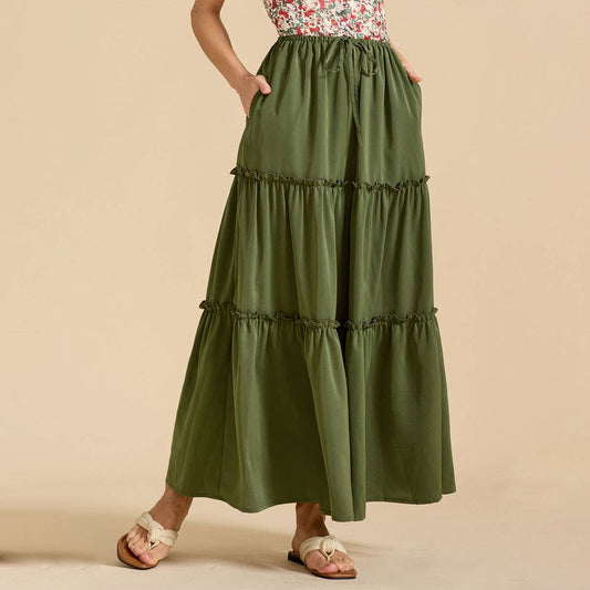 HIGH WAIST ELASTIC MAXI SKIRT WITH ADJUSTABLELACES