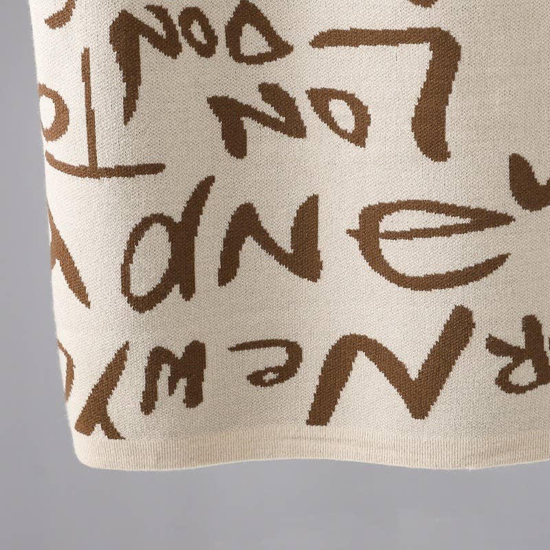 KNIT PULLOVER ALPHABET GRAFFITI WOOLEN DRESS