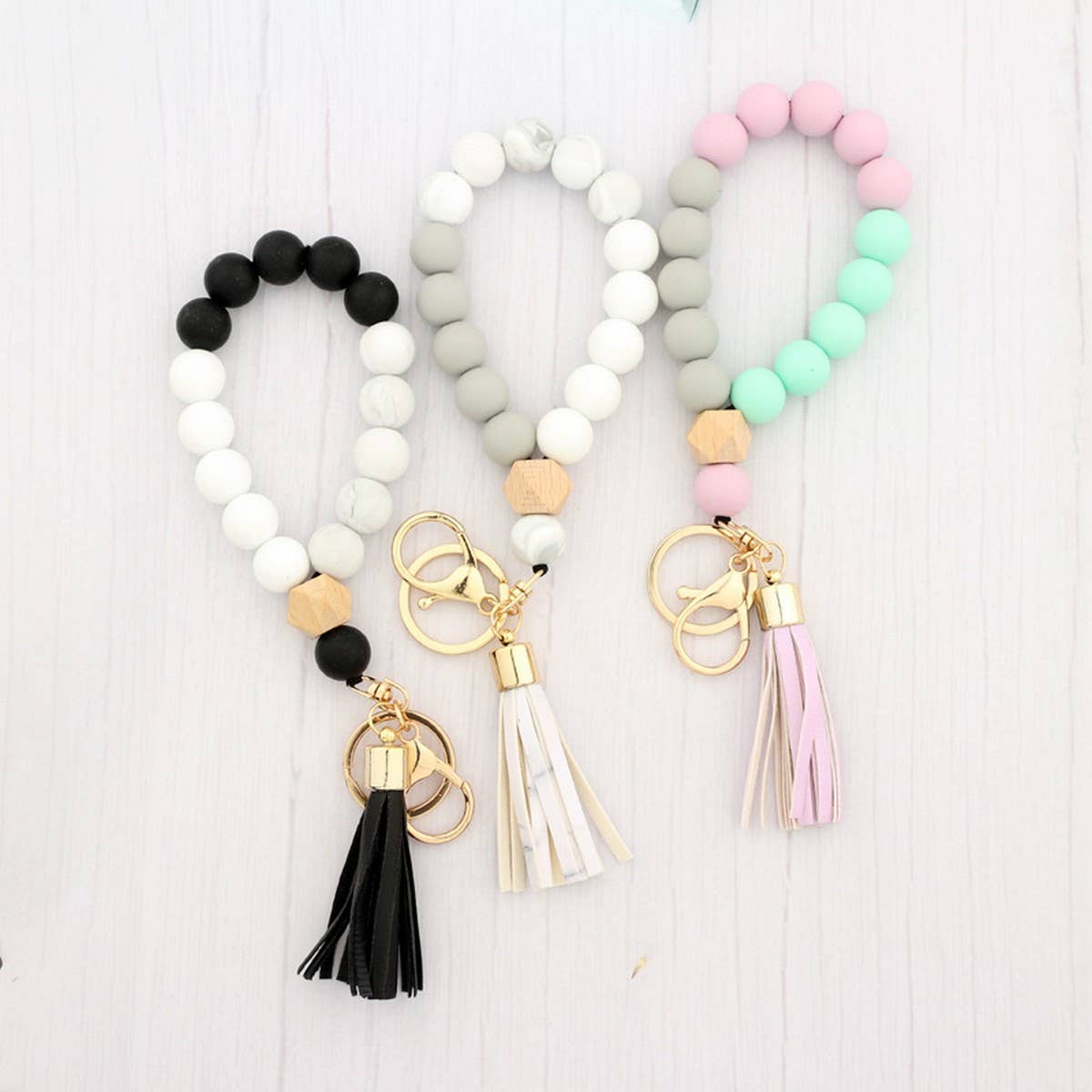 Beech Wood & Silicone Bead Wristlet Keychain_CWMM7006