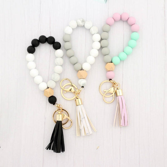 Beech Wood & Silicone Bead Wristlet Keychain_CWMM7006