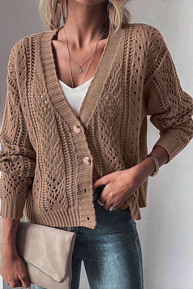 CWOCAL2184_SOLID COLOR SINGLE-BREASTED LONG-SLEEVED CARDIGAN