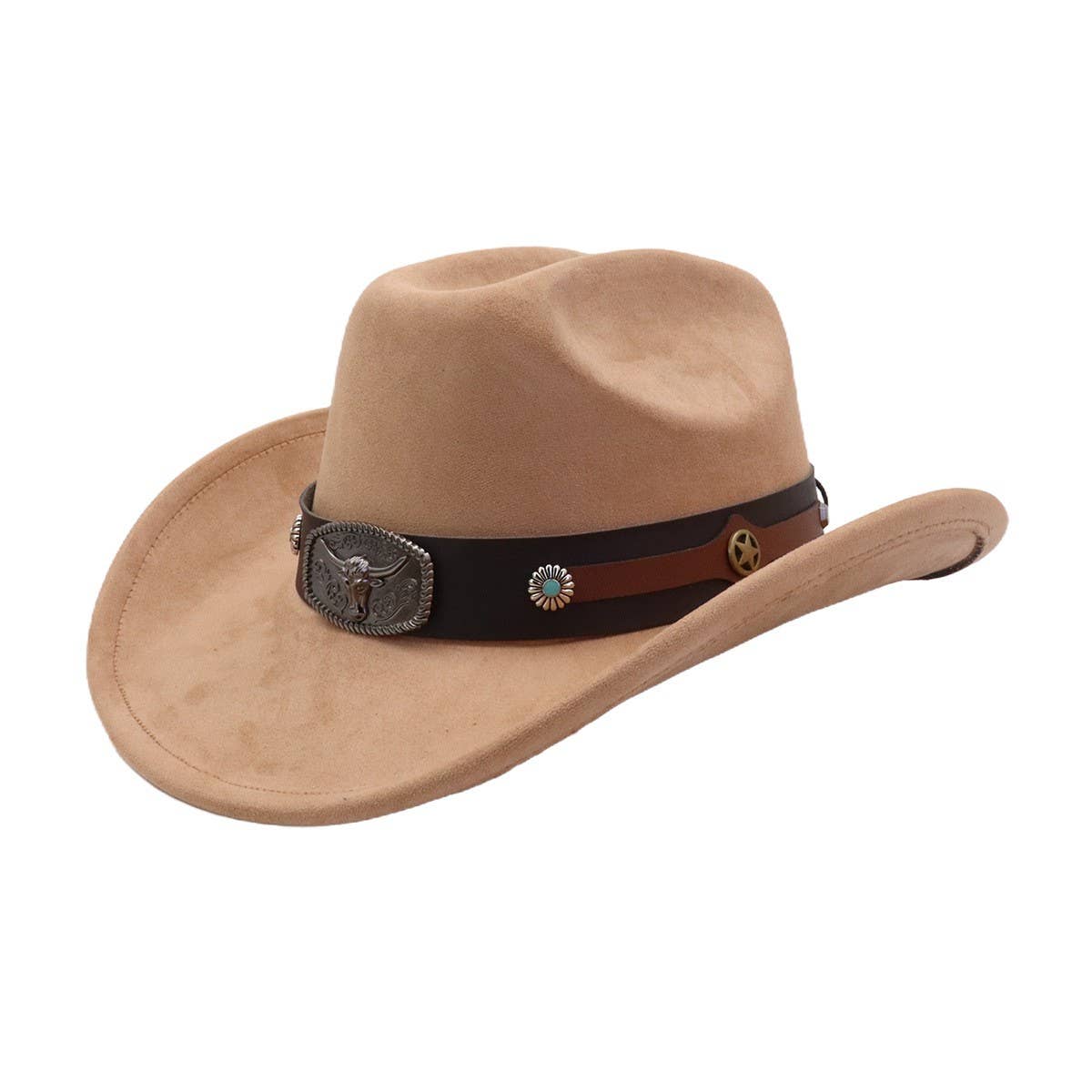 Unisex Suede Cowboy Fedora Hat Ethnic Design_CWAH04503