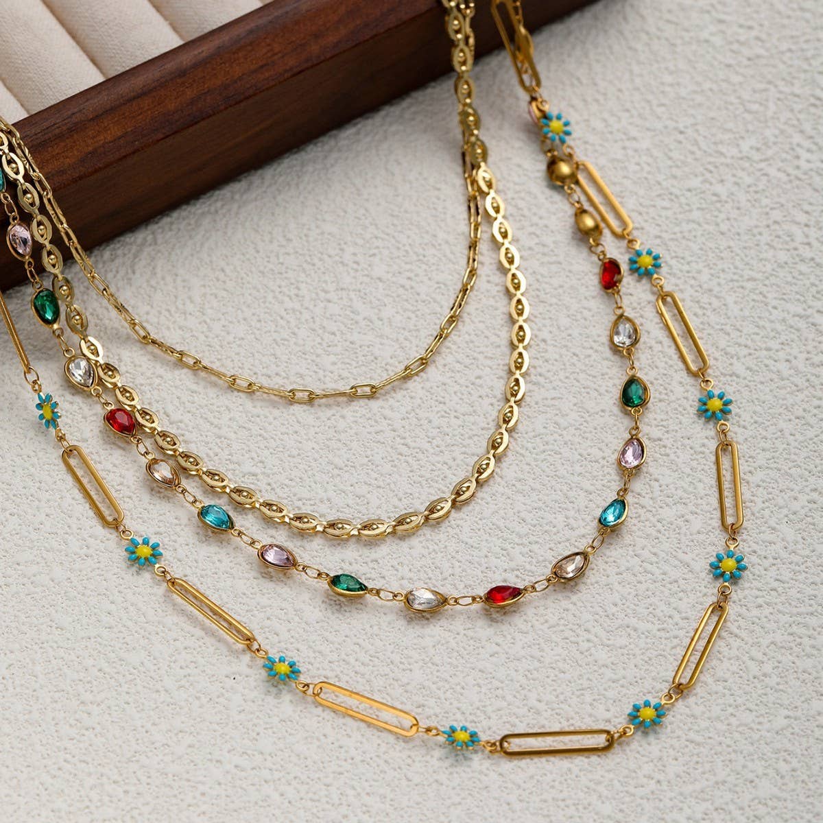 NATURAL STONE HAND-BEADED CLAVICLE NECKLACE