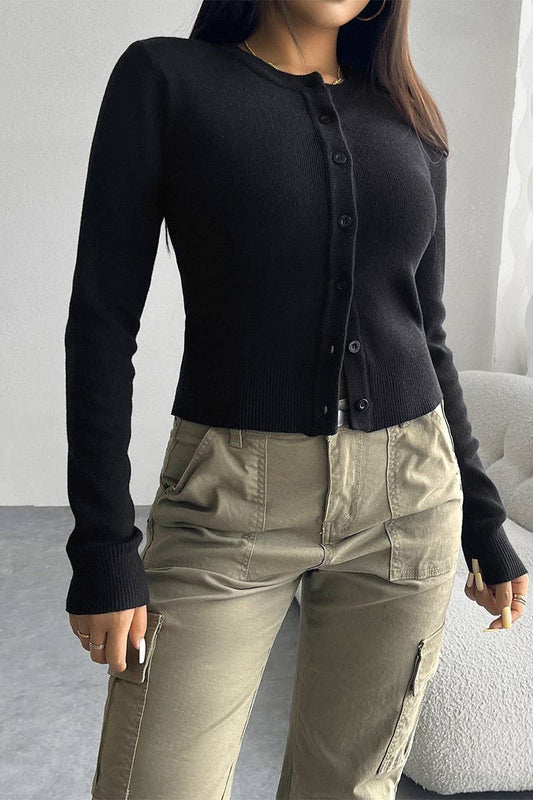 CWOCAL2256_SLIM FIT CARDIGAN BUTTON LONG SLEEVE SWEATER