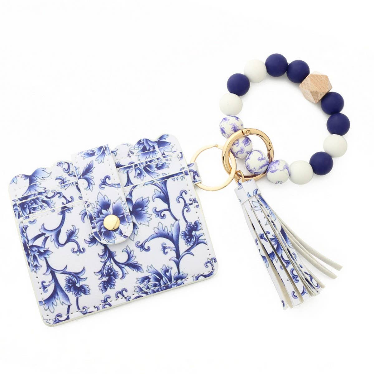 Blue Floral Bead Wallet & Geometric Keychain Set_CWAB4953