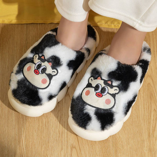 CARTOON COW EMBROIDERED FUZZY BEDROOM SLIPPERS_CWSHS0244