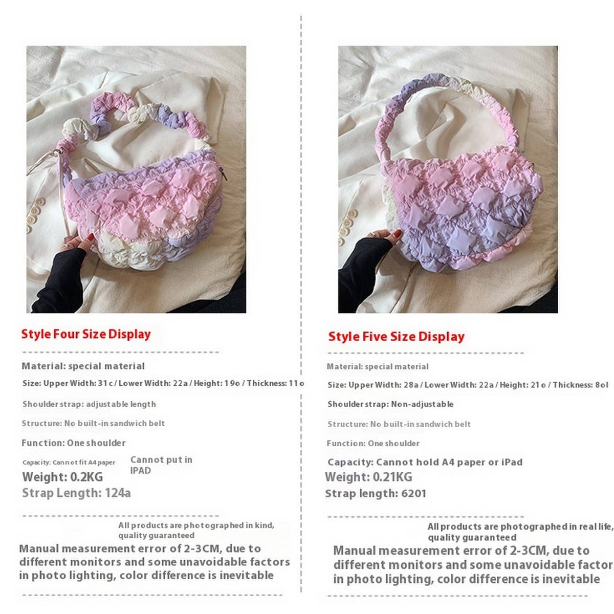 Pink Ombre Puffy Tote Bag Quilted Handbag_CUAB00520