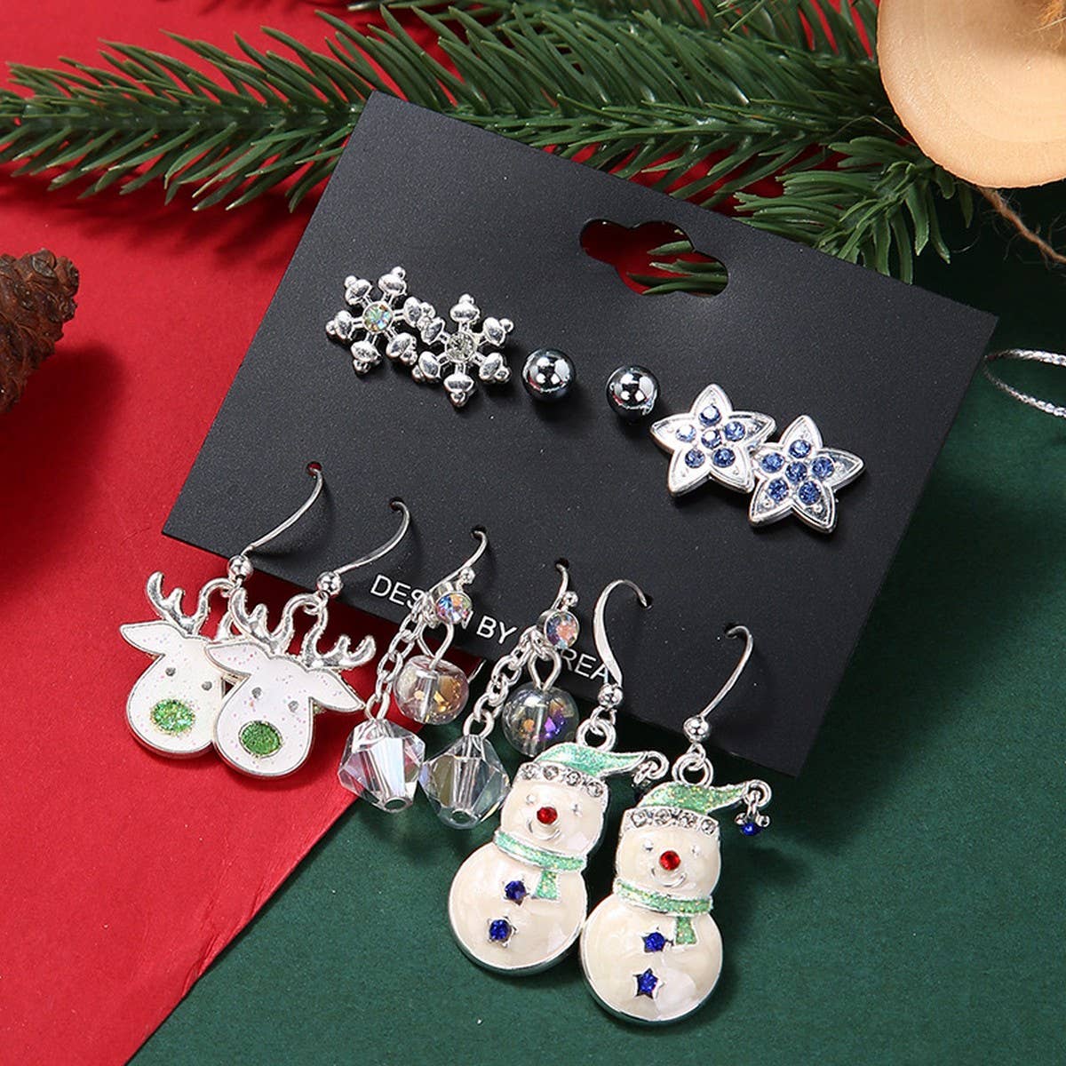 CHRISTMAS ALLOY EARRINGS AND PENDANT SET 6 PIECES
