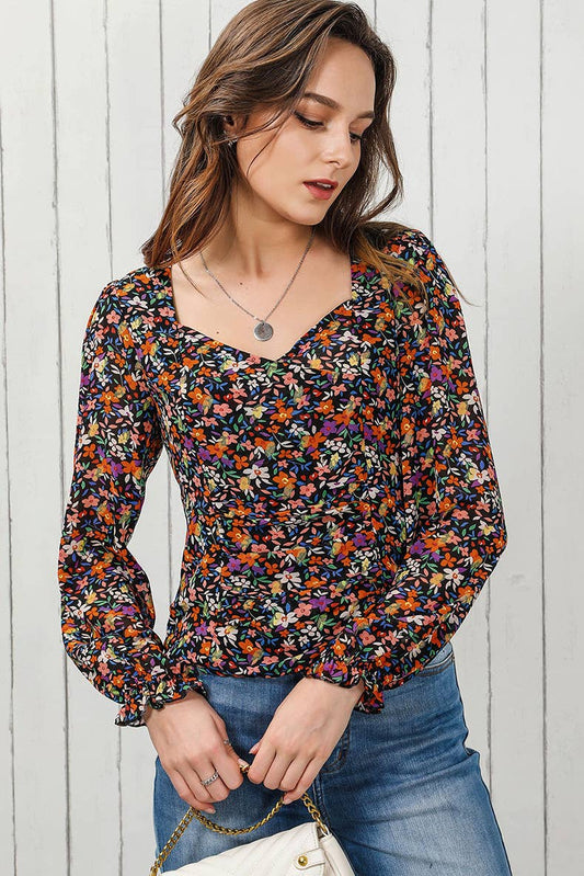 THIN SWEET PULLOVER V-NECK PUFFY SLEEVE CHIFFON