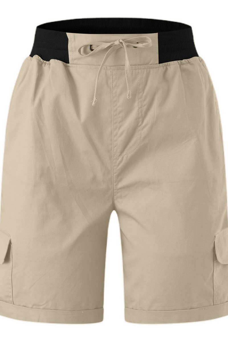 CWBSP0562_RETRO SOLID DRAWSTRING RIBBED UTILITY SHORTS
