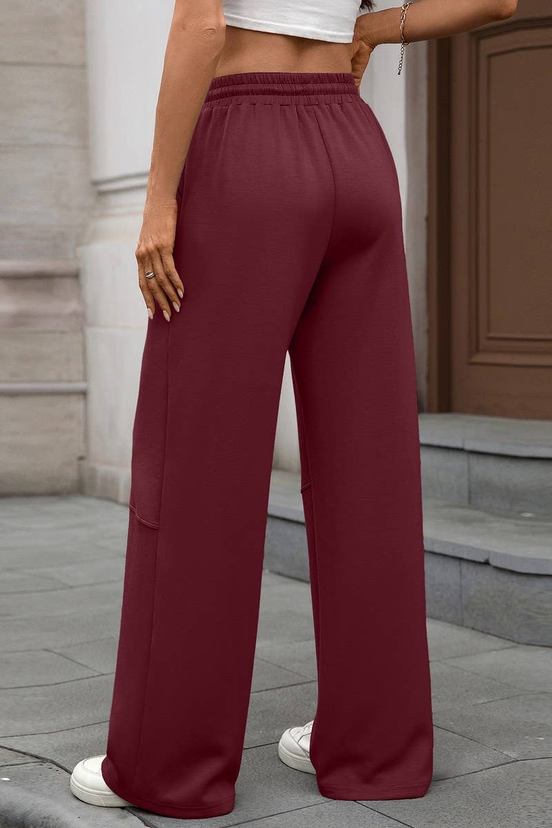 CWBLP01088_SOLID COLOR LOOSE DRAWSTRING CASUAL PANTS