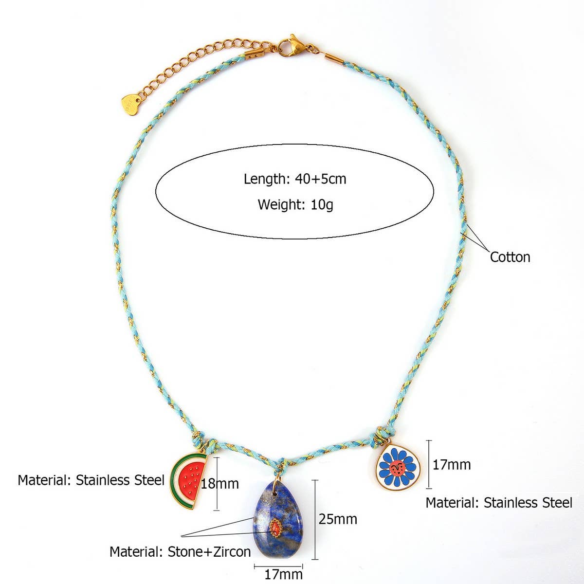 18K Steel Fatima Hand Necklace with Fish Eye_CWMM8859