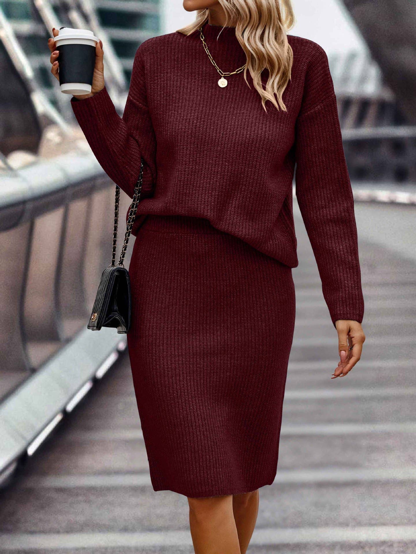 LONG SLEEVE FASHION HALF TURTLENECK SWEATER SET