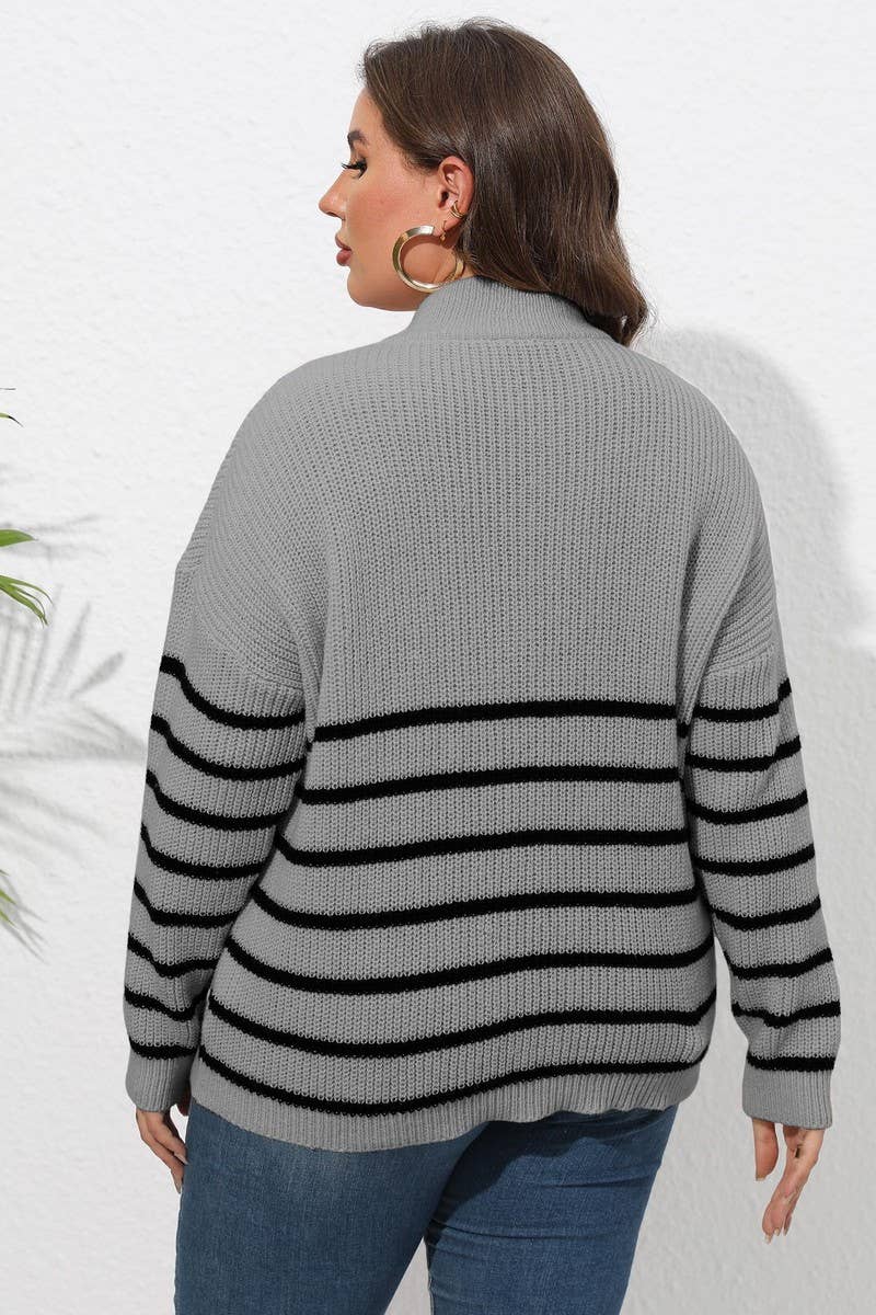 CWOSWL1593_PLUS Size Zip-Up Long Sleeve Pullover Sweater