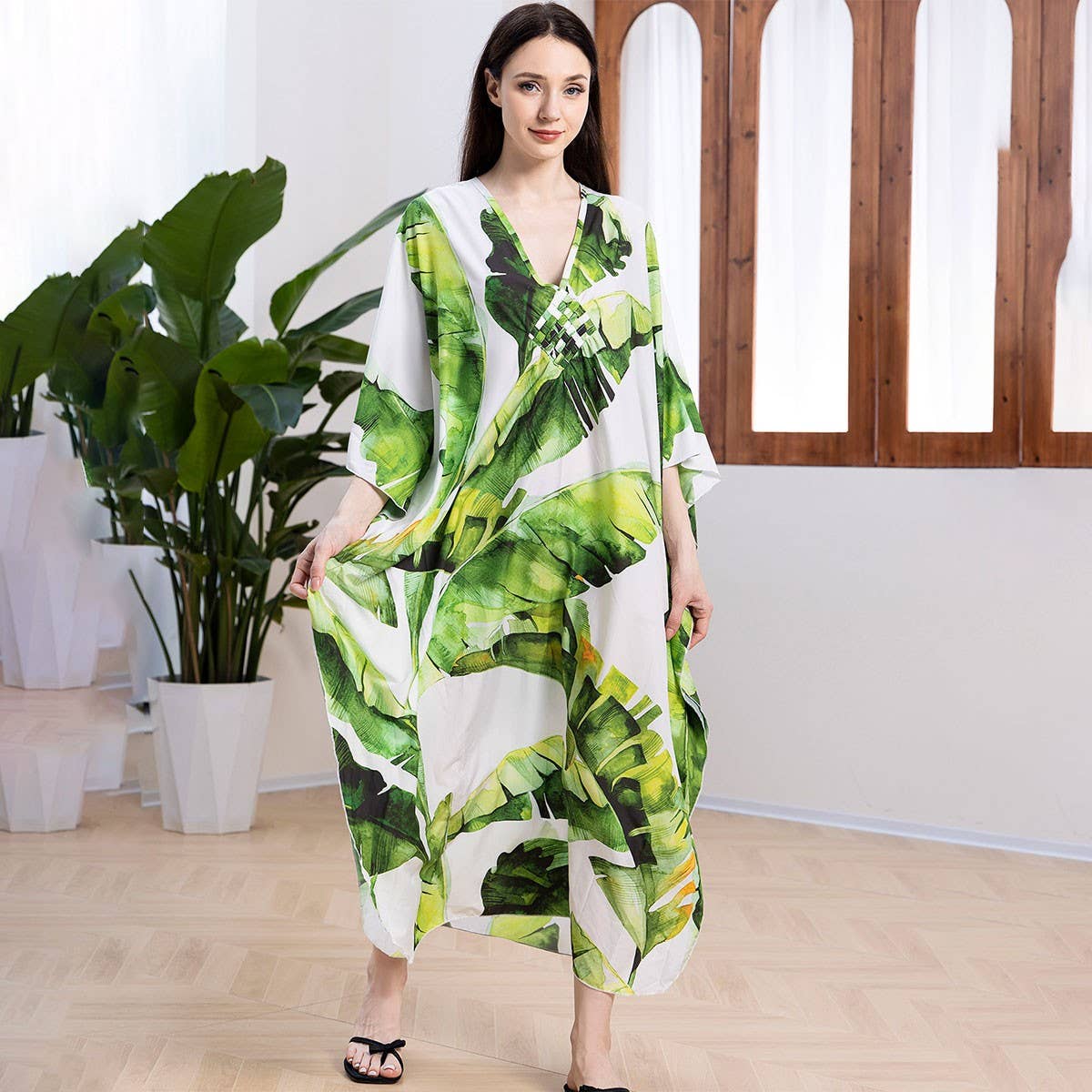 Banana Leaf Crochet Front Beach Cover-Up Robe_CWMM6207