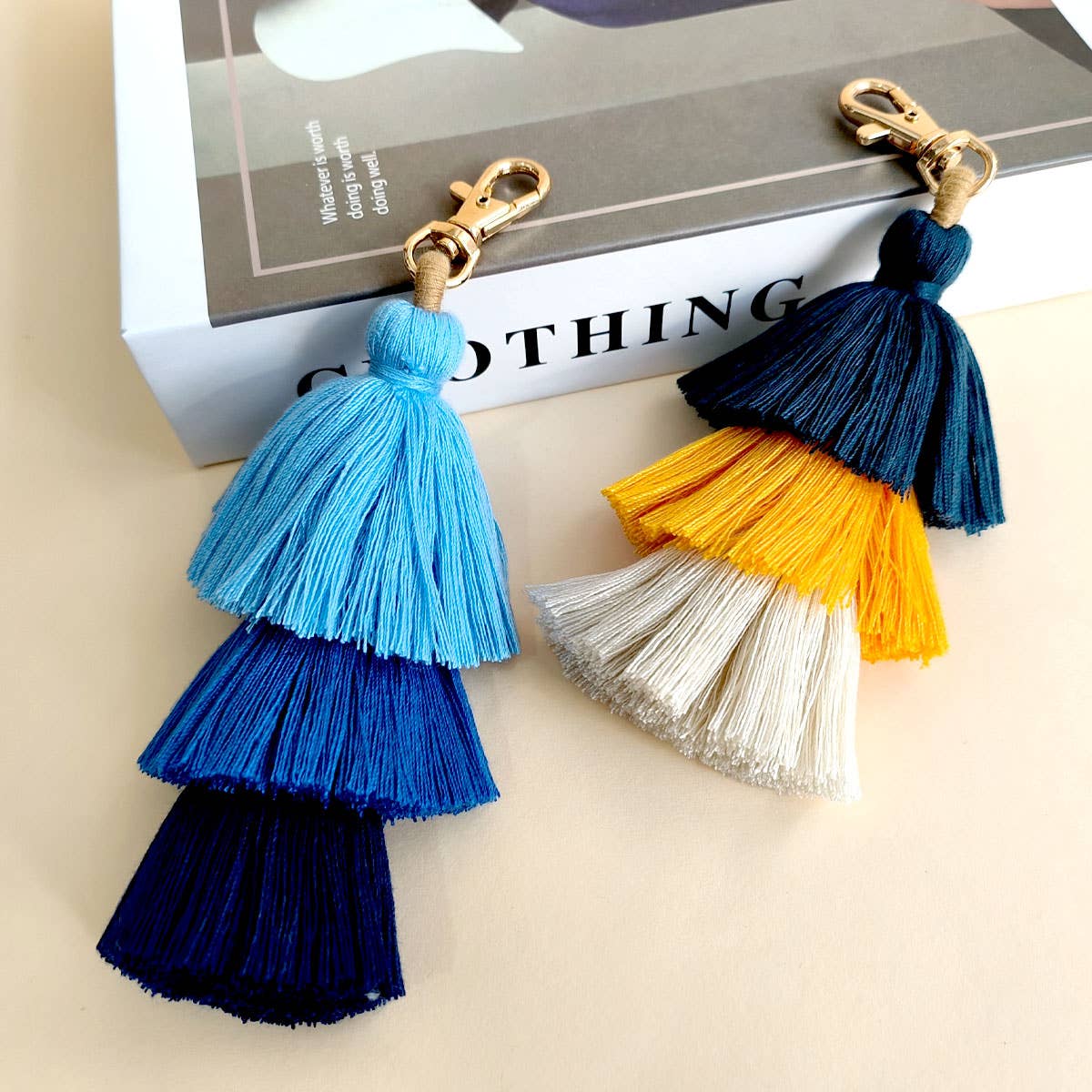 HANDMADE COTTON ROPE TASSEL KEYCHAIN
